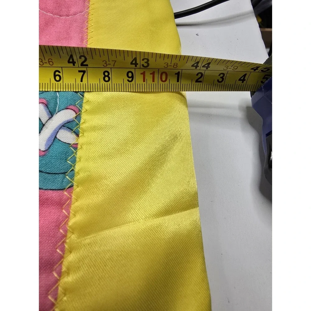 Vintage Baby Quilt Blanket Rocking Horse Teddy Bear Button Yellow Blue